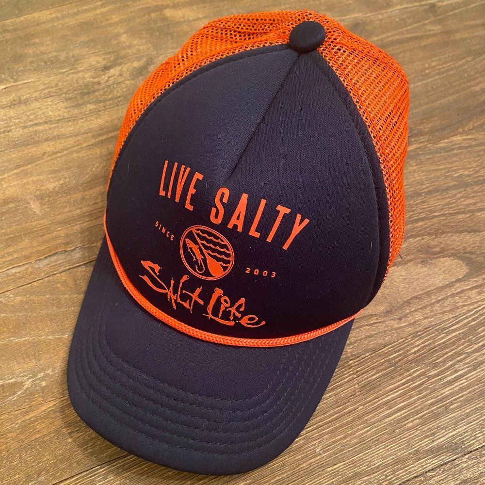 Youth Live Salty Since 2003 Salt Life Beach Ocean Blue Orange Baseball Hat Cap